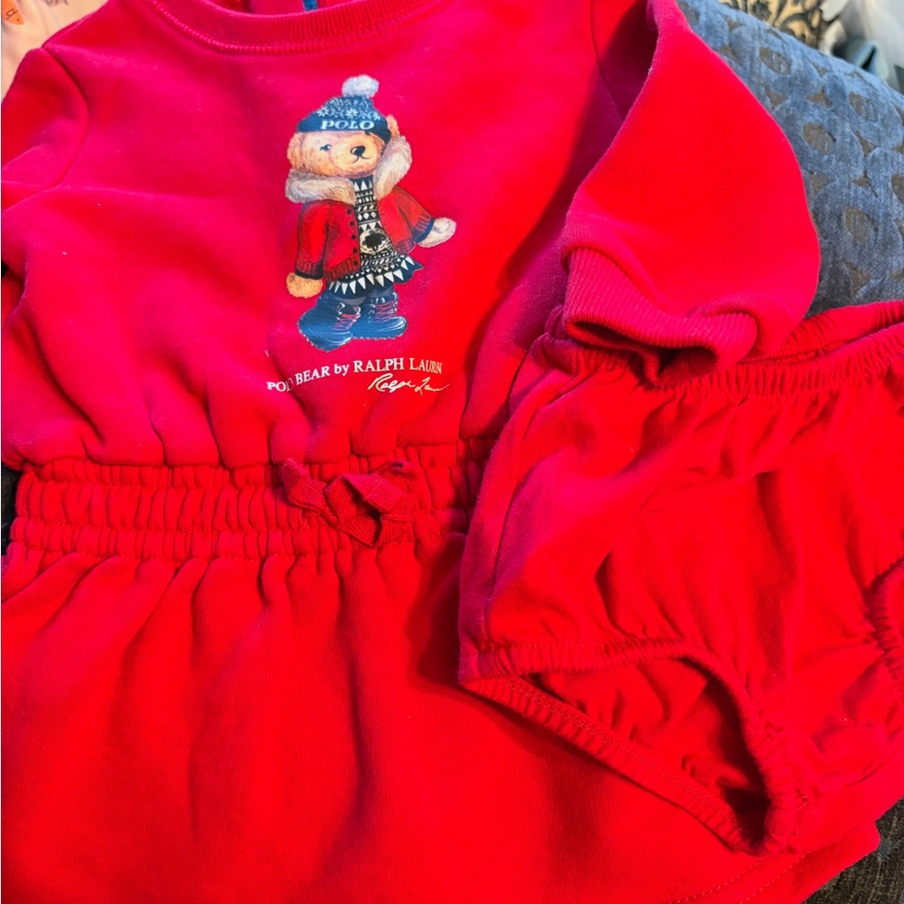 Ralph Lauren Red Baby Set with Bear Graphic